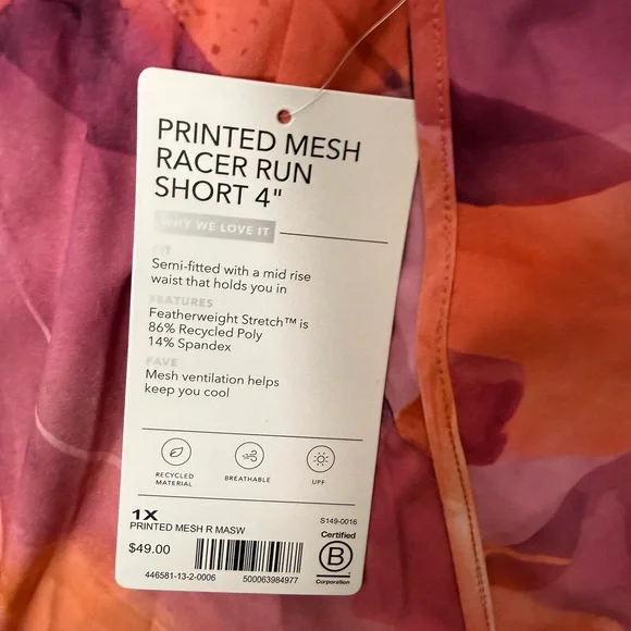 NWT Athleta printed mesh racer run shorts 4” in orange and pink size 1X - Picture 9 of 10